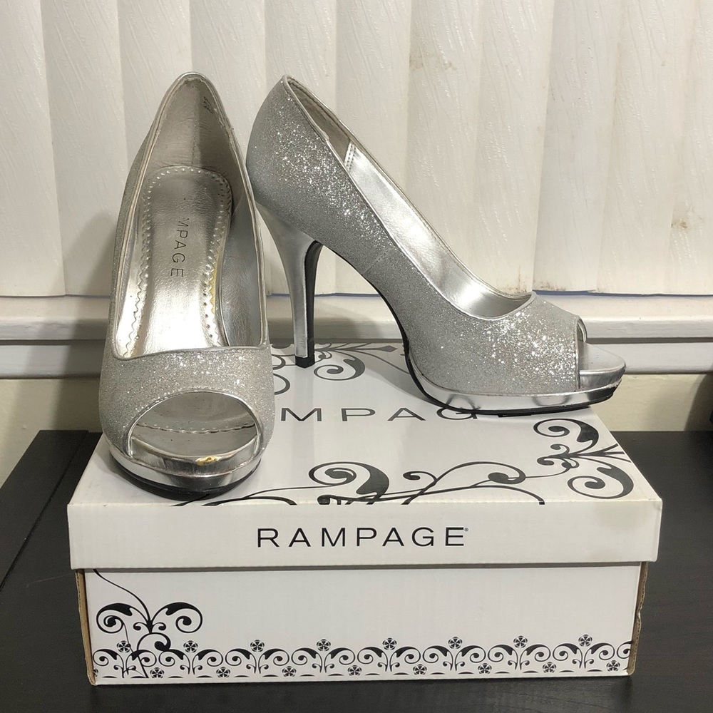 Sliver Glitter Peep Toe Heels